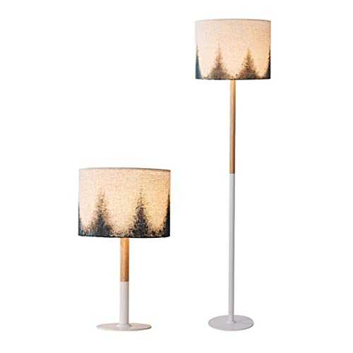 2 Pack Lamp Set Modern Standing Lamp with 1pcs Table Lamp and 1pcs Floor Lamp，Handmade Linen Painting Shade & White Base (Color : 2 Pack Lamp Set)