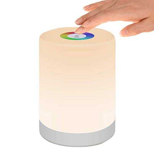 LED Night Light, Smart Bedside Table Lamp, Touch Control Dimmable USB Rechargable, Portable, Color Changing RGB for Kids, Bedroom, Camping (Warm White)