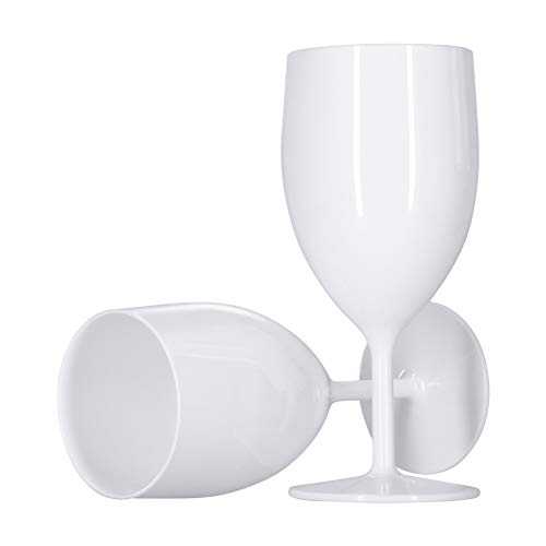 12 x Wine Glasses (White) – Made from Strong Reusable Plastic in Glossy Bright White Colour 250ml 1-Piece Glass (Pack of 12 Glasses) for use Indoors Outdoors, Wedding, Hen Bridal Shower, Hot Tub, BBQ