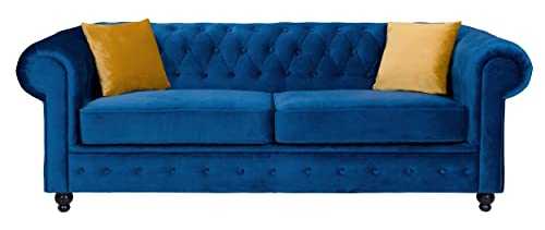 Sofas and More Hilton Chesterfield style Sofa Navy Blue French Velvet fabric 3+2 Seater Set (3 Seater)