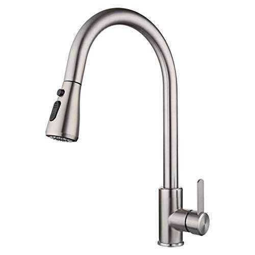 Kitchen Faucet with Pull Down Sprayer, High Arc Single Handle Stainless Steel Brushed Kitchen Sink Tap, Cold and Hot Water Mixed (Brushed)