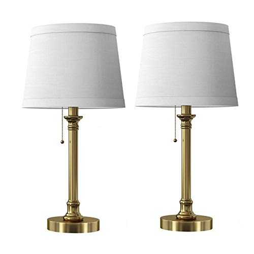 Bedside Table Lamp, Modern Table Lamp Set of 2 for Bedroom Living Room 20“ Bedside Reading Lamps with White Drum Shade Antique Brass Desk Lamp Retro Light Desk Lamp with Fabric Shade for Bedroom, Livi