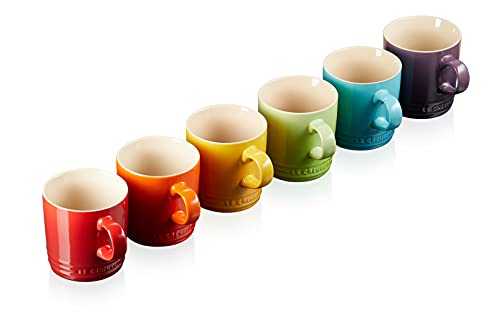 LE CREUSET 79114358359030 Stoneware Rainbow Coffee Mugs, 350 ml, Set of 6 Colours: Cherry, Volcanic, TeaLitre, Ultra Violet, SoleiLitre, Palm