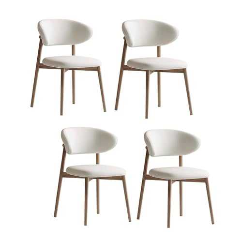 DXDRT Modern Dining Chairs Set of 4, Comfortable Curved Backrest Upholstered Kitchen Dining Room Chairs, Mid Century Leather Side Chairs with Solid Wood Leg for Living Room,Kitchen,White