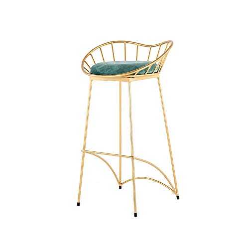 Gold Wrought Iron High Bar Stool Seat Plate Height 65cm (25 Inches), Iron Structure Velvet Cushion, Gold Paint, for Restaurants, Bars, Cafes, Front Desk