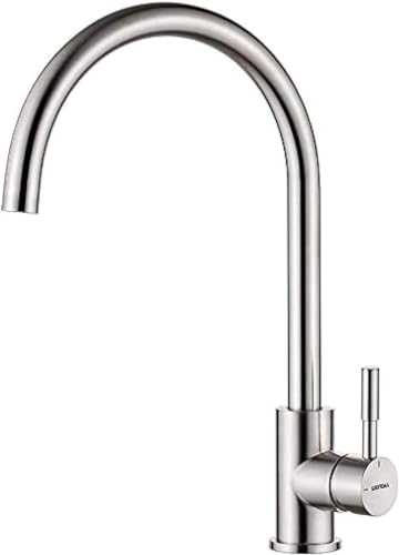 GRIFEMA G4008 Kitchen Tap, Single Lever Sink Taps with 360 Degree Flexible Spout High Arc Kitchen Faucet Stainless Steel Hot and Cold Kitchen Mixer Tap with 3/8 Inch Hoses, Nickle Brushed