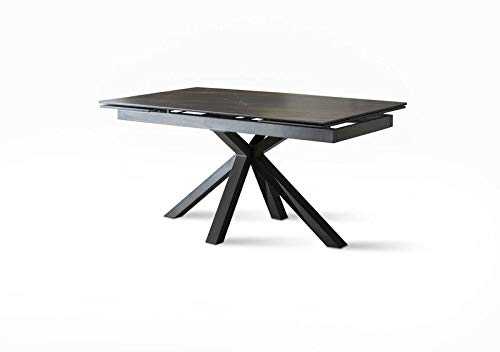 Sololed Extendable Table from 160 cm to 240 cm Modern Dining Room with Two Extension Ceramic Top on Tempered Glass and Metal Legs (Portoro)