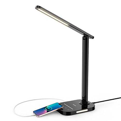 Lastar Desk Lamp, Dimmable 12W LED Desk Lamps with USB Charging Port, 5 Color Modes, 7 Brightness Levels, 1Hour Timer, Night Light, Memory Function, Eye-Protecting Table Lamp for Home Office, Bedroom