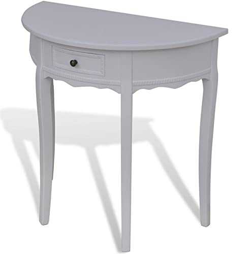 ZLLY Living Room Corridor End Table Console Table Wooden Half Moon Round Hall Table Side Console Shabby Chic Hallway Drawer White