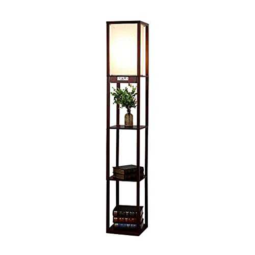 Standing lamp Floor Lamp with Shelves LED Column Modern Floor Lamps Walnut Wooden Display Storage Standing Light for Living Room,Bedroom Tall Standing Pole Light (Color : 12W dimming Music Version)