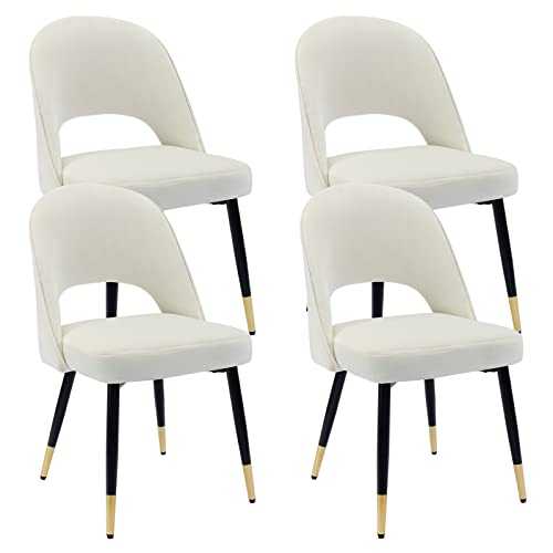 Wahson Velvet Dining Chairs Set of 4 Side Chairs Kitchen Corner Chairs with Metal Legs, Modern Leisure Chairs for Dining Room, Beige