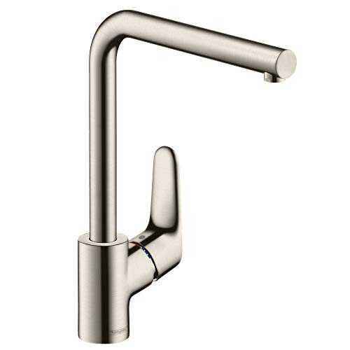 hansgrohe Focus kitchen tap 280 with selectable swivel range and L-spout, stainless steel optic 31817800