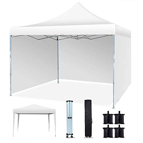 Pop up Gazebos 3x3m with 4 Sides, Waterproof Garden Pavilion Party Marquee, UV Protection Roof, 4 Seasons Canopy Tent for Festivals Outdoor Wedding Camping, Wheeled Carry Bag, 4 Leg Weight Bags