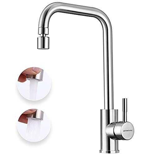 Ronvie Kitchen Sink Mixer Tap with Twist Dual Function Kitchen Aerator, 360 Degree Swivel Spout Stainless Steel Kitchen Faucet, UK Standard Fittings (Type L)