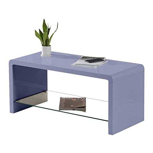 GOLDFAN Grey High Gloss Coffee Table with Glass Storage Shelf Modern Living Room Rectangle Centre Table Side Table for Home Office Furniture