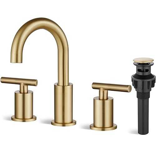 Midanya Brushed Gold 3 Hole Widespread Bathroom Sink Faucet Modern 2 Handle Brass Valve Mixer Tap for Sink 8 Inch Laundry Basin Vanity Faucet with Water Supply Hose and Pop Up Drain Stopper Assembly