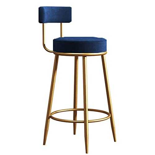 Bar Stools,Modern Velvet Bar Stools Upholstered High Stool Bar Chair With Backrest And Footres for Kitchen Dining Room and Living Room (Color : Blue, Size : 65cm)