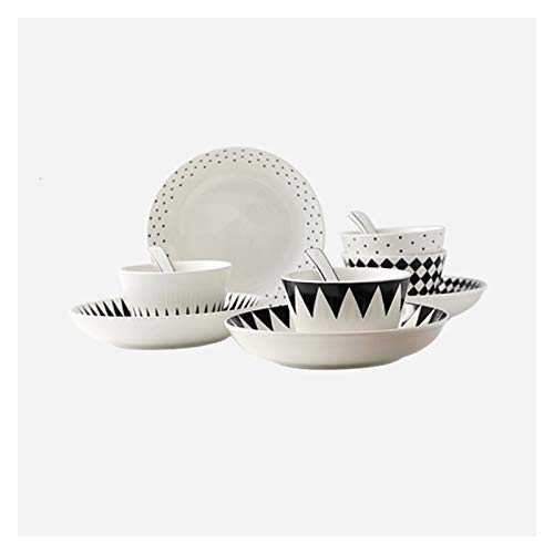 YIXIN2013SHOP Dinner Plates Geometric Pattern Dinnerware Set 12- piece Durable Ceramic Dinner Plate Sets Fresh and Simple Dishes Set with 4 Plates, 4 Bowls and 4 Spoons Dishes Plates