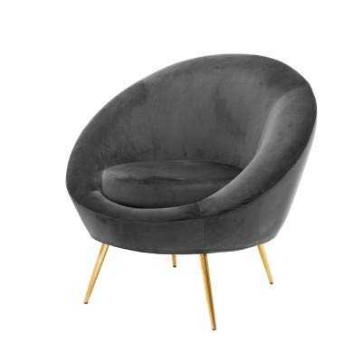 Luxury Crushed Velvet Low Arm Round Occasional Tub Chair With Gold Legs Ideal For Living Room, Bedroom, Dining Room, Conservatory - Charcoal Grey
