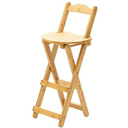 ARTALL Bar Stool Foldable Bamboo Kitchen Stool with Back Support Footrest High Stool for Kitchen Home Garden Indoor Outdoor, 61cm Seat Height, Natural
