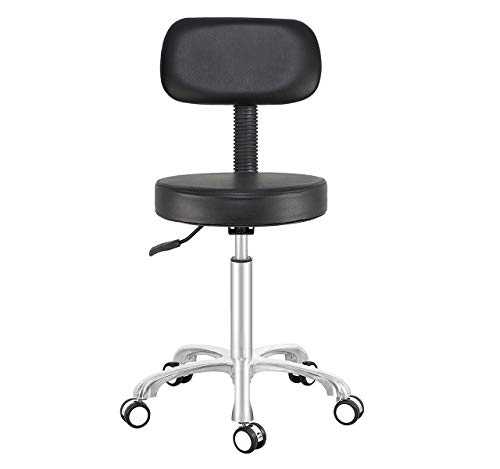 Adjustable Swivel High Desk Stool Chair for Beauty Kitchen Office Drum,Tall Metal Frame Stool on Wheels and Back (Black)