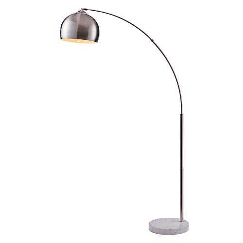 Teamson Home Standard Arc Curved Floor Lamp, Modern Lighting, Silver Nickel