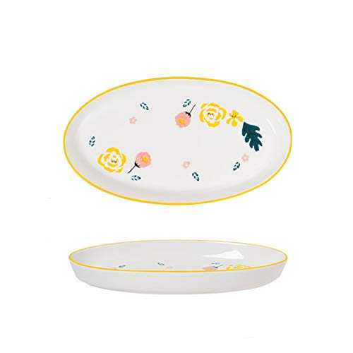 dhcsf Dinner Plates Ceramic Dinner Plate with Floral Motifs, Large Oval Fish Plate, Personalized Dessert, Snacks Plate, Microwave and Oven Safe. Dinner Plates Set (Color : A, Size : 2pack)
