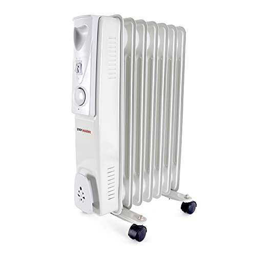 STAYWARM 1500w 7 Fin Oil Radiator with 3 Heat Settings/Variable Thermostat/Frost Watch Protection - F2602GR – Grey