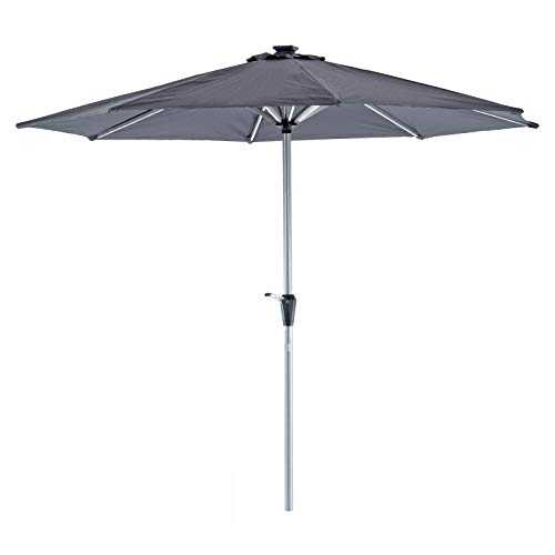 Hodge & Hodge 3m Round LED Parasol Solar Power Strip Lights Garden Umbrella Grey Sun Shade