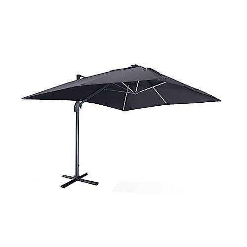 Alice's Garden Premium quality 3 x 4 m cantilever rectangular solar LED parasol - Grey Luce - Cantilever tilting parasol, folding and with 360° swivel, 49 LED, solar charger, cover included