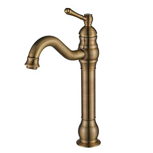 FWZZQ Bathroom Tap Antique Brass Wash Basin Mixer Tap High 360° Rotatable Sink Fittings Retro Single Lever Mixer Tap Bathroom Tap High Spout for Bathroom