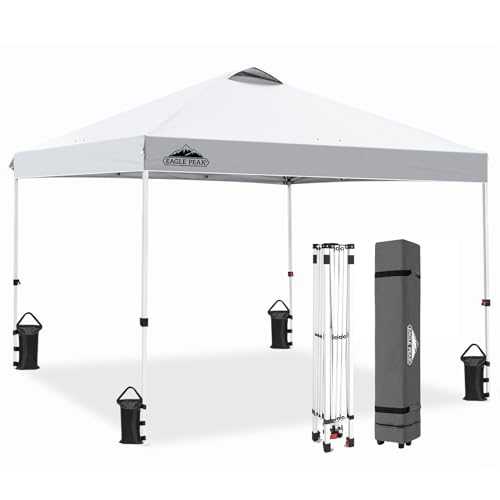 EAGLE PEAK 3m x 3m Pop Up Canopy Tent Instant Outdoor Canopy Straight Leg Shelter with 100 Square Feet of Shade (White)