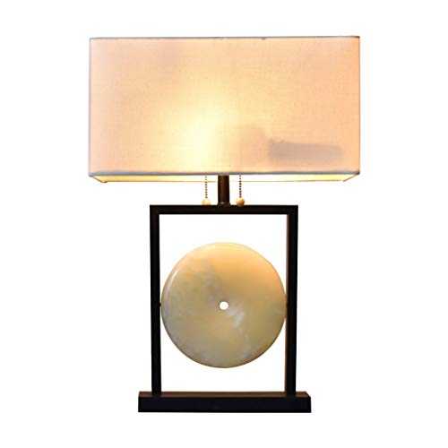CJshop Bedside Lamps Asian Accent Table Lamp Natural Jade Marble Bedside Lamp with Rectangular Fabric Lampshade for Living Room Family Bedroom Bedside Nightstand Table Lamps
