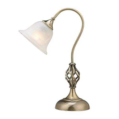 THLC Classic Swan Neck Table Lamp in Antique Brass Finish with Frosted Alabaster Style Shade