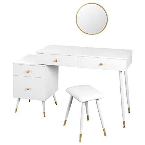 1 Set Make-up Dressing Table with Stool Mirror 4 Drawers Vanity Desk Dresser Display Household Bedroom Furniture