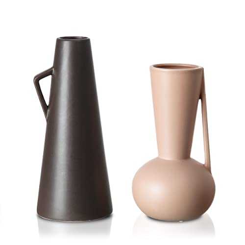 TERESA'S COLLECTIONS Ceramic Vase for Flowers, Set of 2 Terracotta Tall Vases for Pampas Grass, Modern Decorative Pottery Vase for Home Decor, Living Room, Mantel, Table, 26.5cm/22.5cm