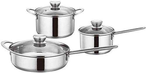 HIZLJJ Cookware Set Stainless Steel Non-stick Soup Pot Set Casserole Deep Fry Pan Suitable Professional for Home Restaurant (Color : Silver, Size : 16cm+20cm+24cm)