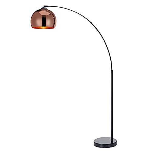 Teamson Home Modern Arc Curved Standing Floor Lamp 67 inch Tall Standing Hanging Light, Rose Gold Finished Shade, Black Marble Base For Living Room