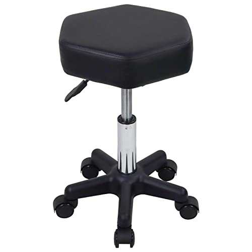 FURWOO Hexagon Rolling Stool with Wheels Height Adjustable Stool Chair for Salon Massage Home Kitchen Spa Stool Black
