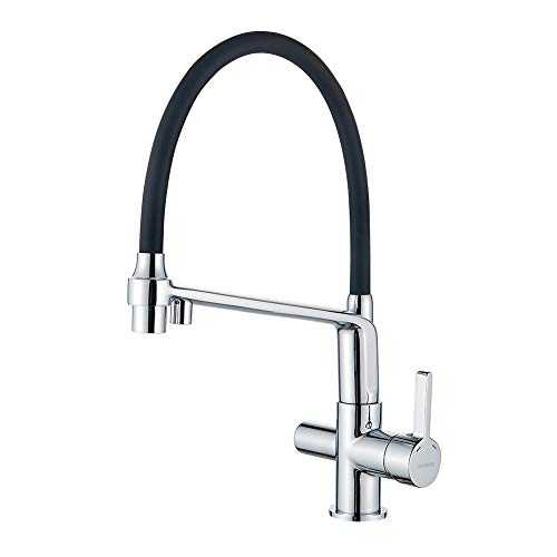 Grifema G4010-2 Dover, 3 Way Kitchen Tap For Filter Water Purifier, Black Sink Mixer With Shower Head, Chrome [Amazon Exclusive], 3/8 de pulgada