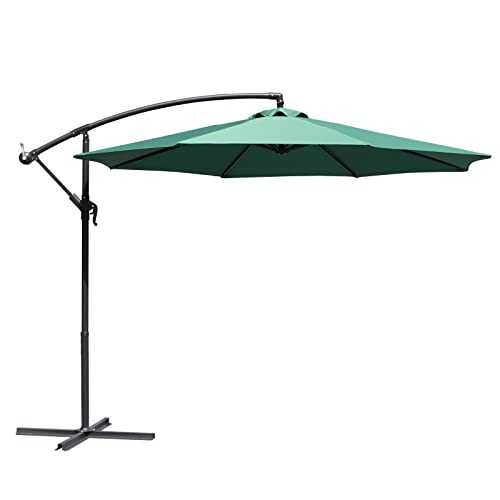 3M Cantilever Garden Parasol, UV50+ Protection Banana Patio Umbrella with Crank Handle & Tilt Function, for Outdoor Patio Garden Pool Sun Shade (Green)
