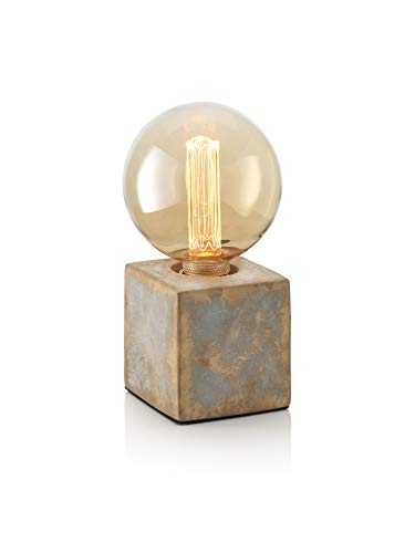Auraglow Mysa Modern Contemporary Bronzed Effect Stone Cement Cube Bedside Desk Table Lamp/Light - Table Lamp Only