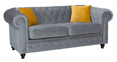 Hilton Chesterfield style Grey French Velvet fabric 3+2 Seater sofa set (2 Seater)