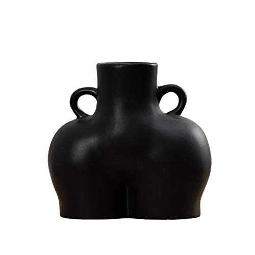 Ceramic Sculpture Vases, Ceramic Minimalist Vase, Human Body Art Vases, Modern Chic Vase for Home Decor Stationery, makeup brush, plant, dried flower Crafts Ornaments (Black, 13*14cm)