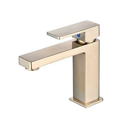 Basin Mixer Tap Square Cloakroom Bathroom Sink Taps Mixers Gold Brass with UK Standard Hoses