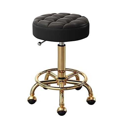 Gold Hairdresser Cutting Stools, PU Upholstered Adjustable Seat Bench, Haircut Office Mobile Chairs Colorful 47-62cm