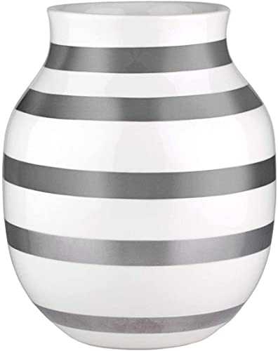 HAK Kähler Omaggio vase made of porcelain with stripes, modern vase, round, bulbous, Scandinavian design vase for flowers, silver, 20cm