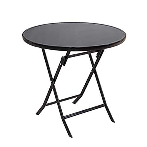 ZZJDMY Outdoor Folding Table, Household Dining Table, Tempered Glass+wrought Iron Balcony/Terrace/Garden Small Round Table, Milk Tea Shop Coffee Table (Size : 80cm)