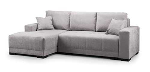 Honeypot - Sofa Cimiano - Corner Sofa Bed - Storage - Faux Leather & Fabric - Black Grey White (All Grey, Left Hand Corner)