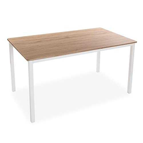 Versa Amaia Industrial Style Table for Kitchen, Patio, Garden or Dining Room, Dimensions (H x W x D): 76 x 140 x 80 cm, Wood and Metal, White, Light Brown, 140 x 80